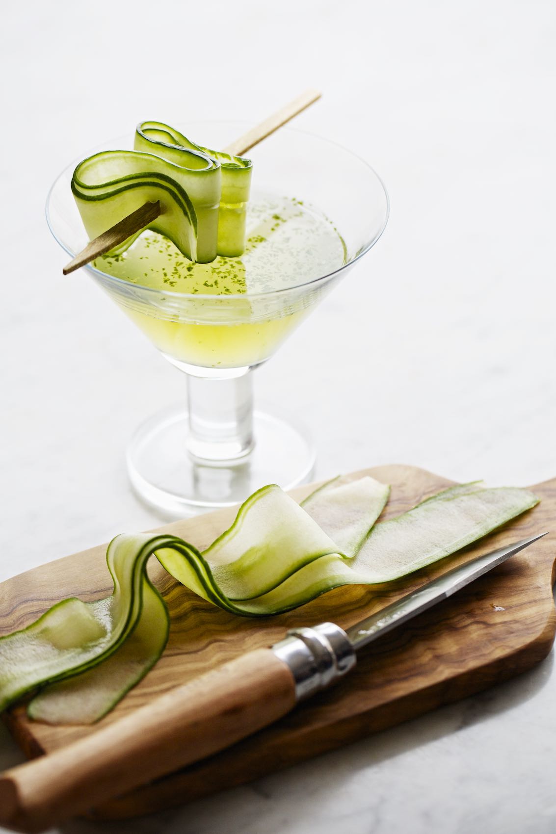 Jody Horton Photography - Neiman Marcus cucumber cocktail with Opinel knife.