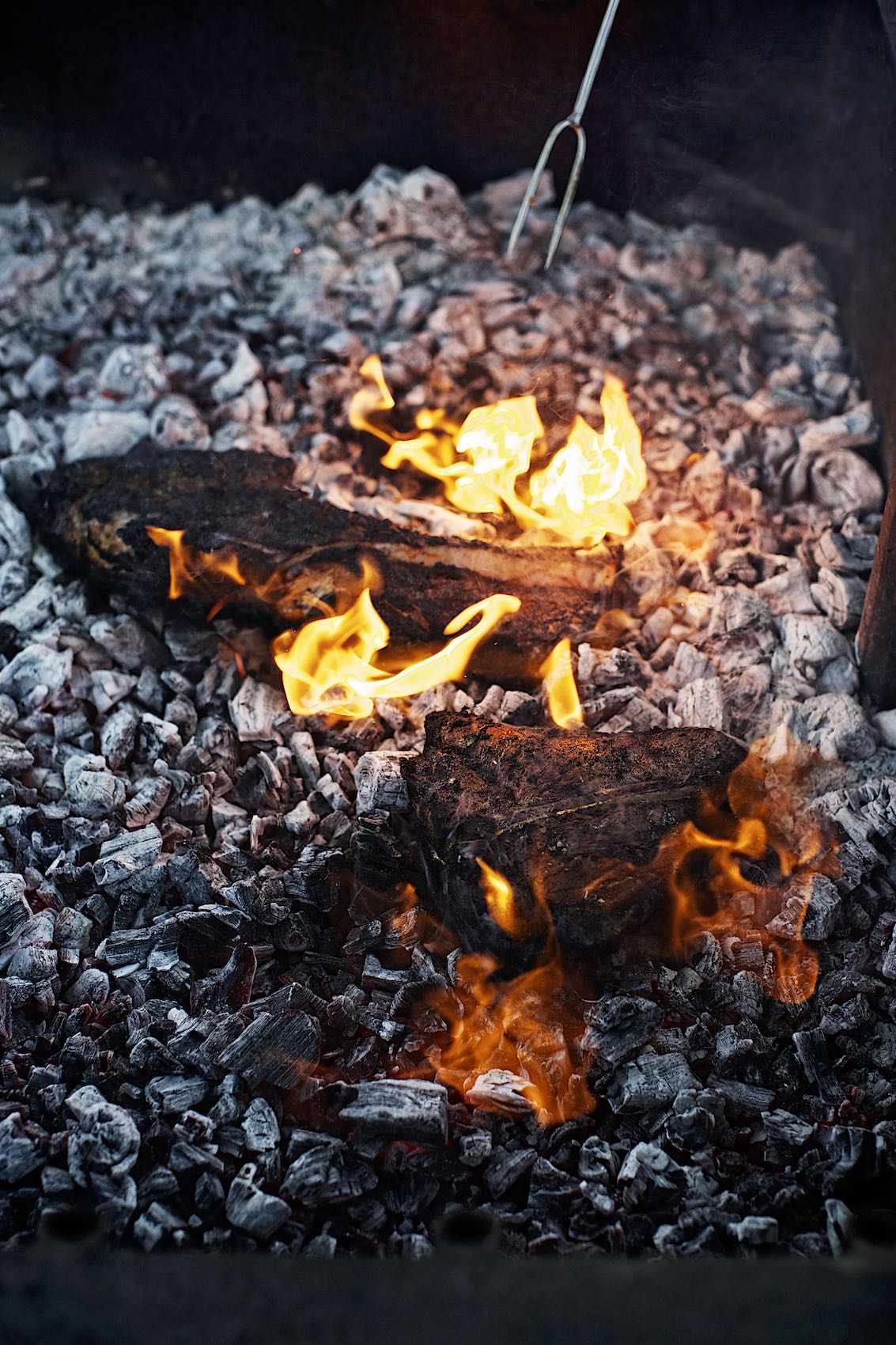 Jody Horton Photography - Meat cooking directly on embers. 