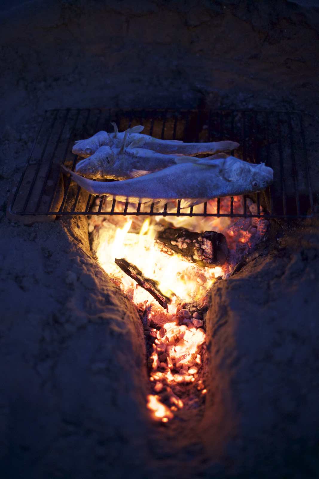 Jody Horton Photography - Fish grilling on a beach fire. 