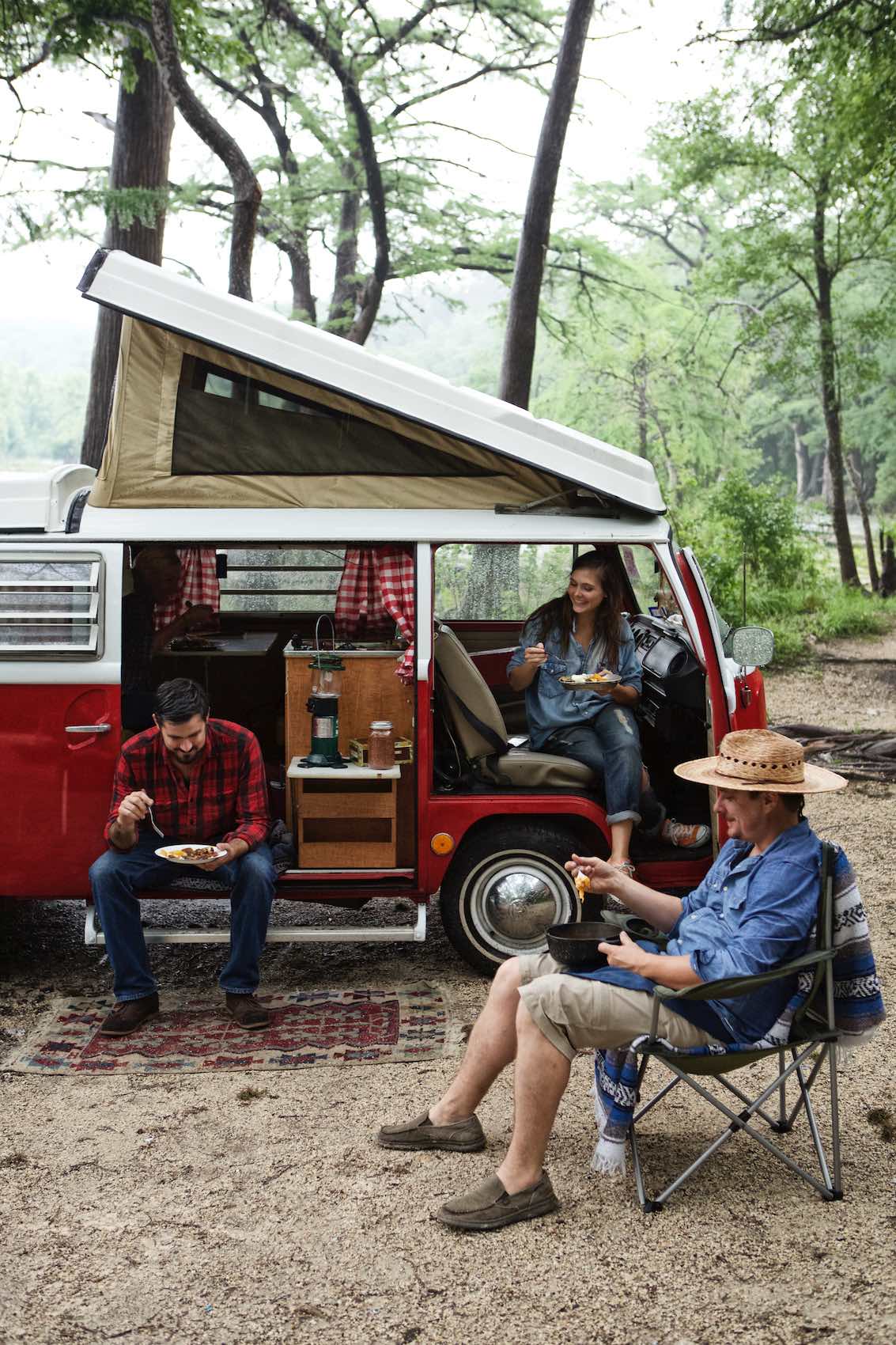 Jody Horton Photography - Friends dining outside of camper van. 