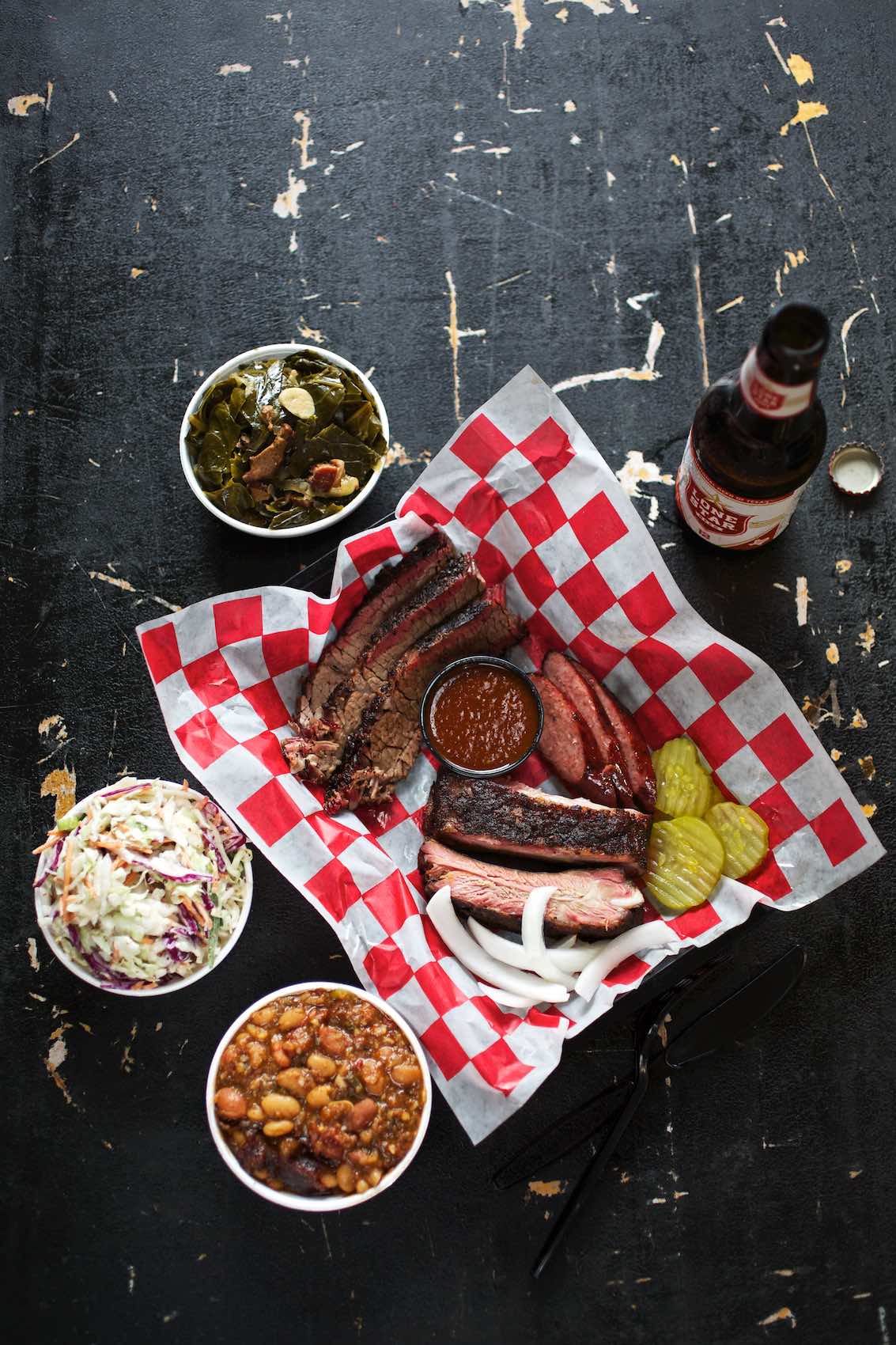 Jody Horton Photography - Barbecue spread and bottled Lonestar Beer. 