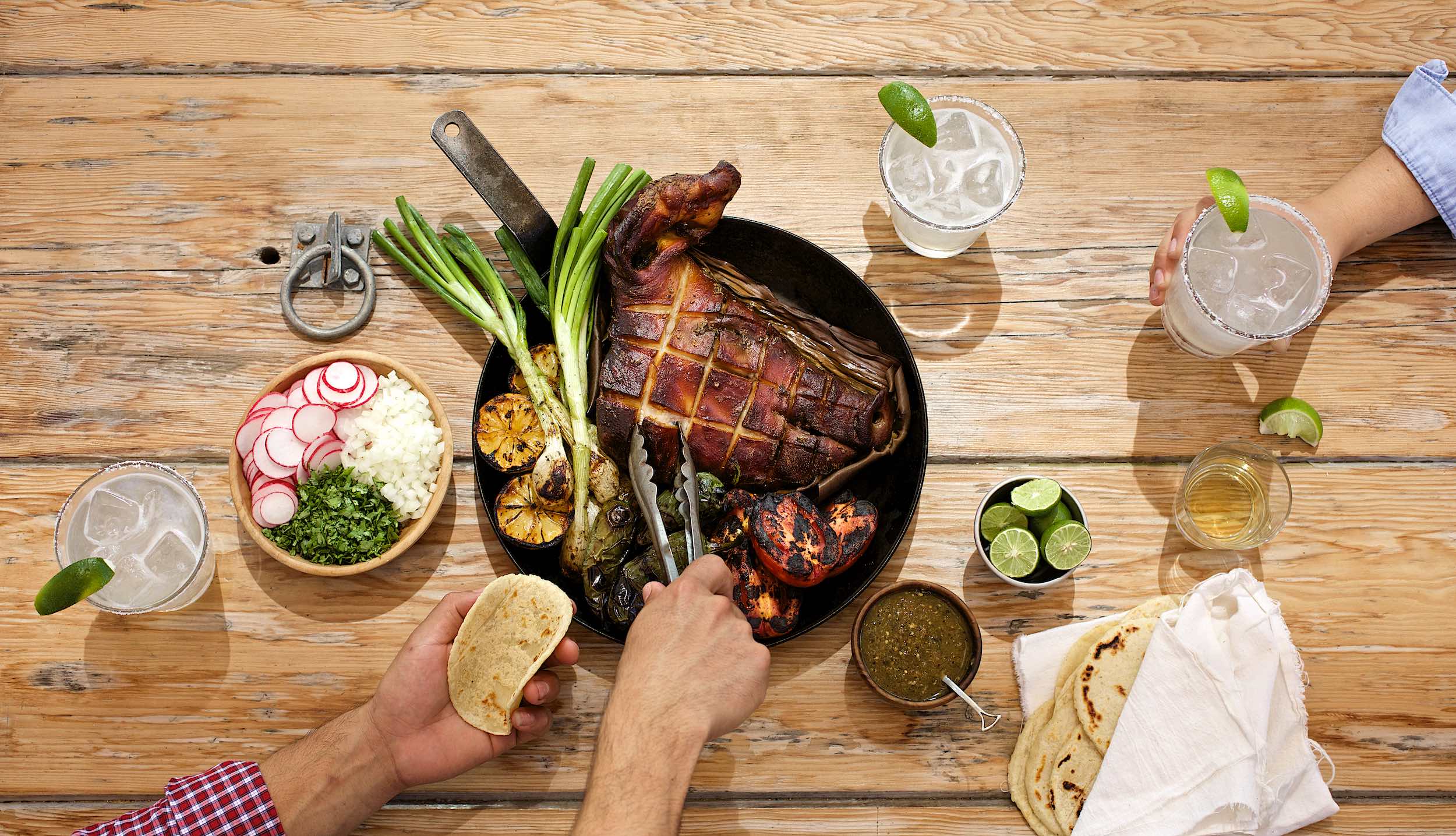Jody Horton Photography - Hog head taco spread on picnic table. 
