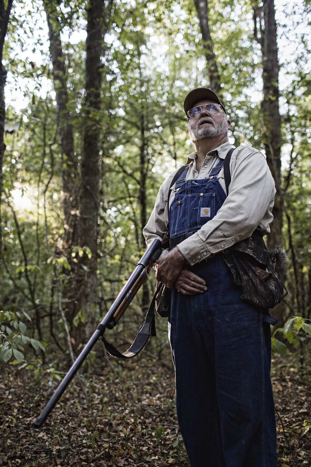 Jody Horton Photography - Hunter carrying shot gun while searching trees. 